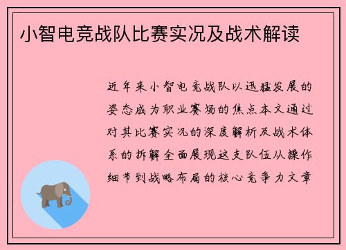 小智电竞战队比赛实况及战术解读