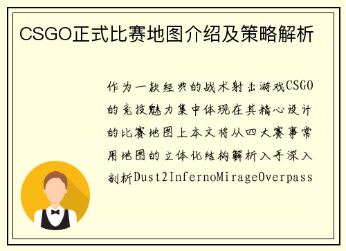 CSGO正式比赛地图介绍及策略解析